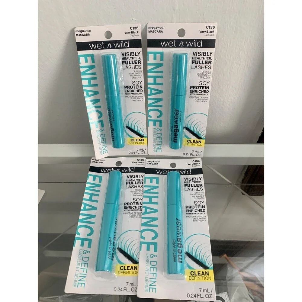 (4) Wet 'n Wild Megawear Mascara #C136 Very Black New Set Clean Fuller